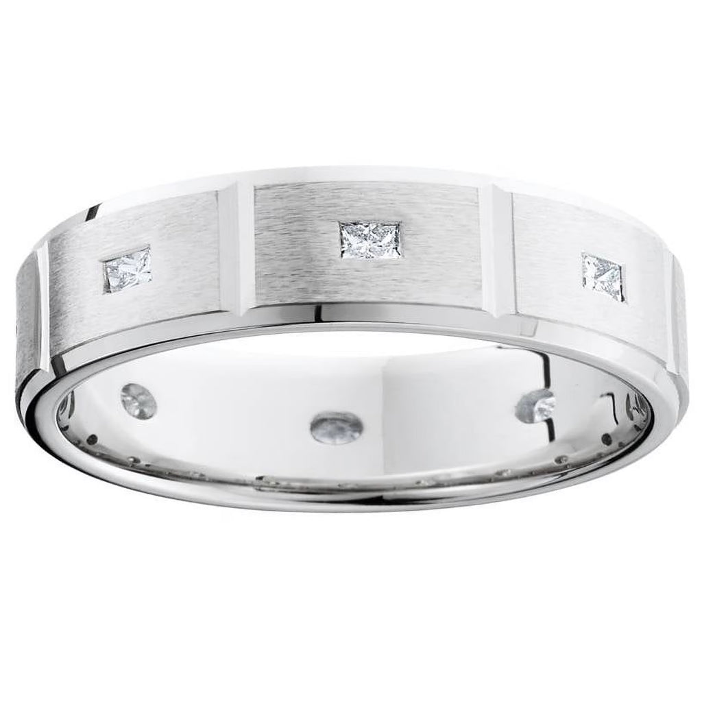 Princess Cut Diamond White Gold Wedding Ring Band F254