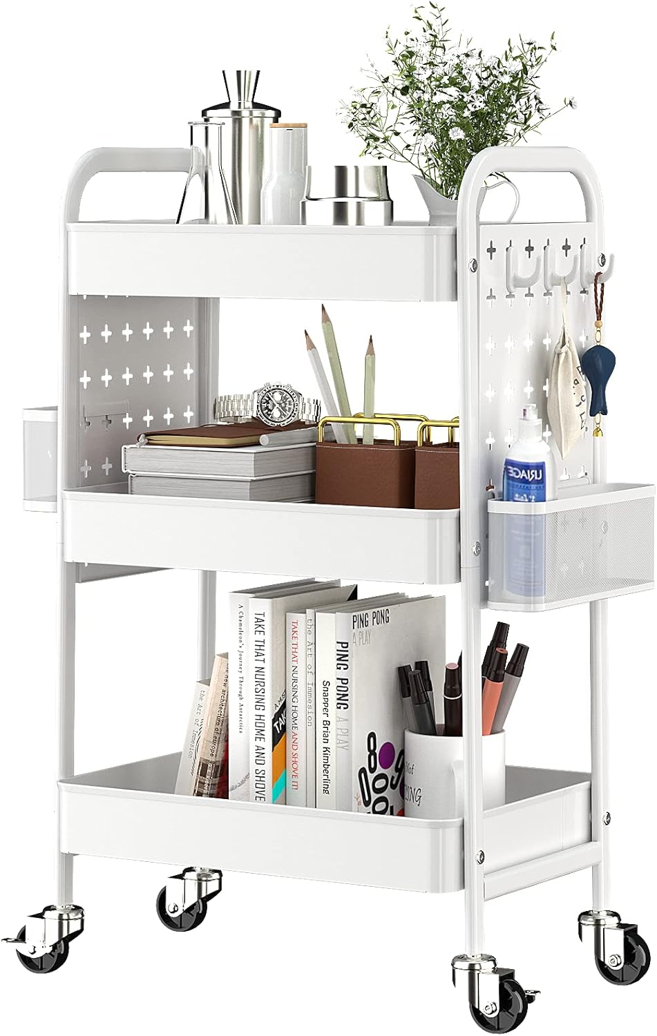 Pink 3-Tier Rolling Utility Storage Cart with Removable Baskets R944287