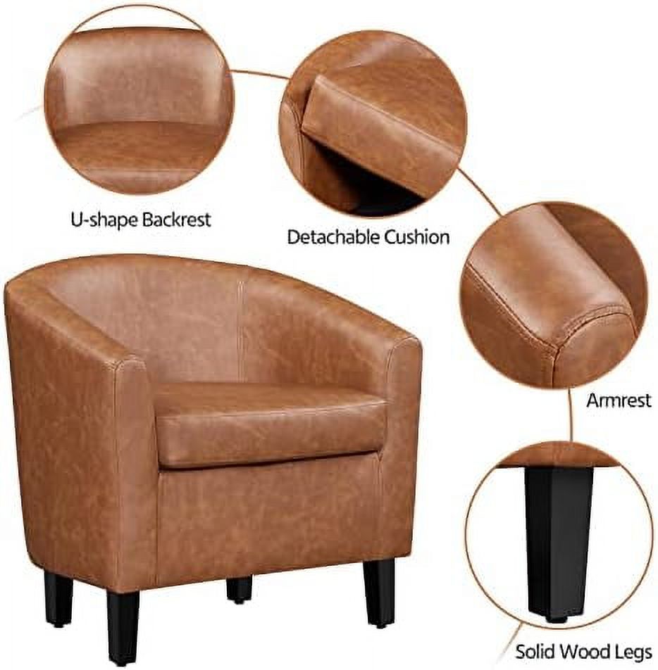 Accent Chair with Ottoman, Faux Leather Barrel Chair with Footrest, Upholstered Club Tub Chair V139010