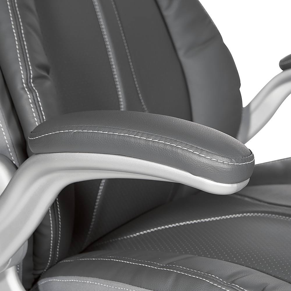 Grey Bonded Leather Executive Chair with Flip Arms Q359230