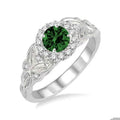 1.25 Carat Antique Round Cut Emerald and Diamond Engagement Ring in 14k White Gold B348