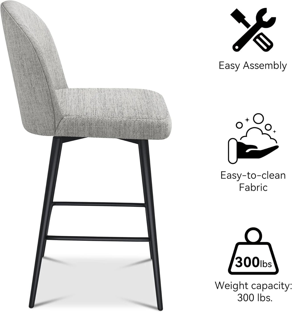 26 Inch Upholstered Swivel Barstools Set of 2 with Back and Metal Legs F168656