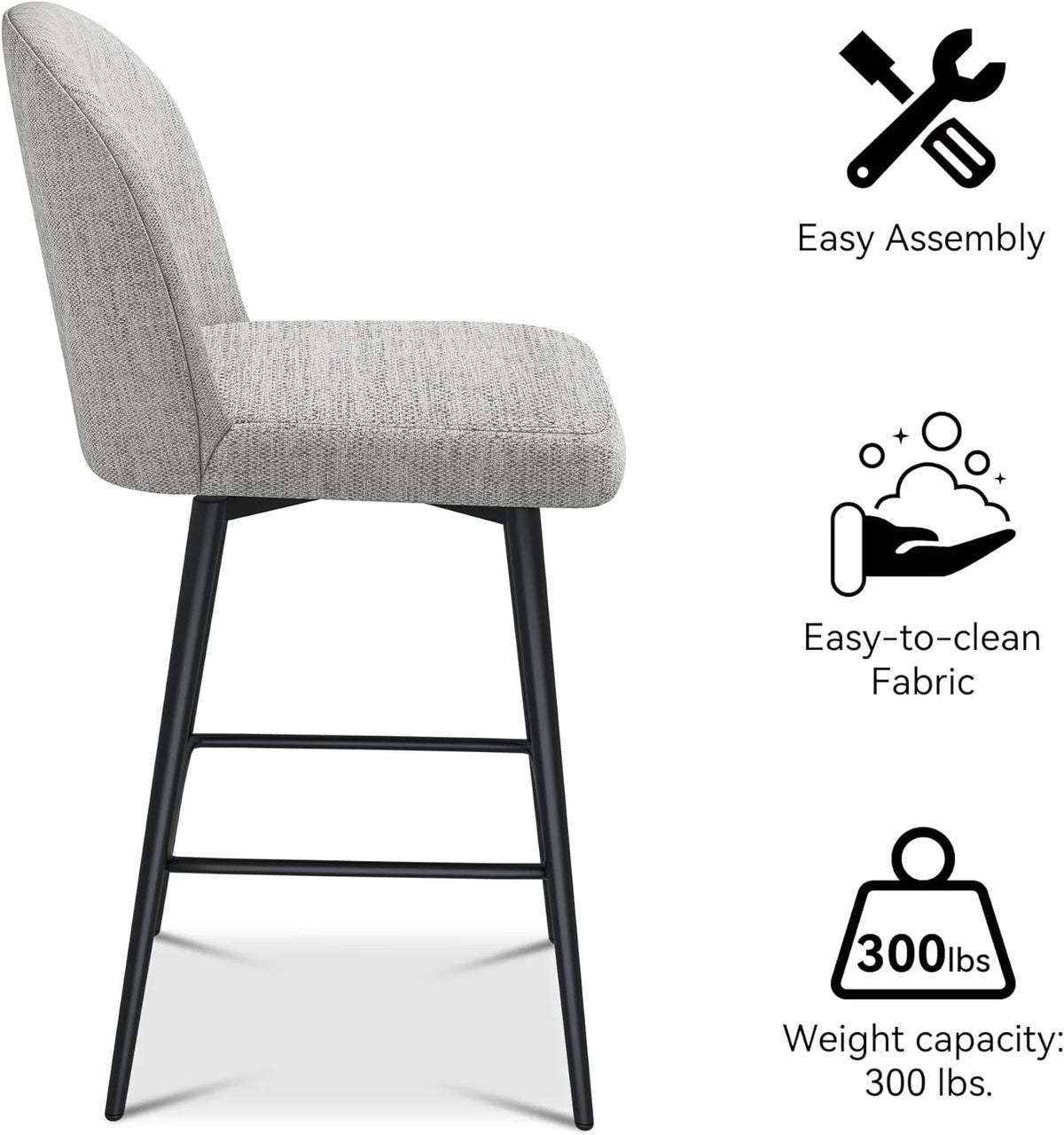 26 Inch Upholstered Swivel Barstools Set of 2 with Back and Metal Legs F168656
