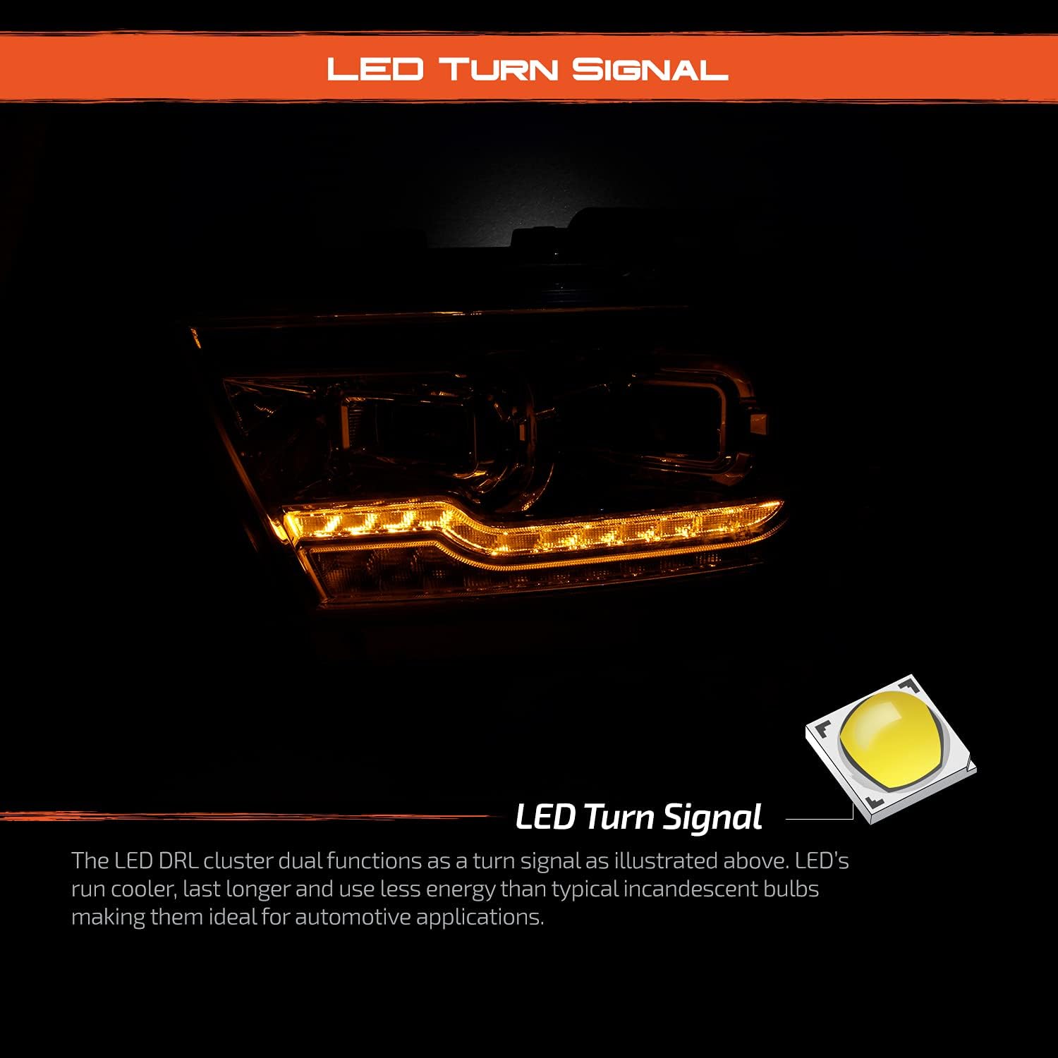 Chrome Housing Dual Projector Full-LED Sequential Light Bar Headlights for Dodge RAM 1500 U871408