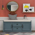 Solid Wood Cabinet Storage Bench Blue Gray F206526
