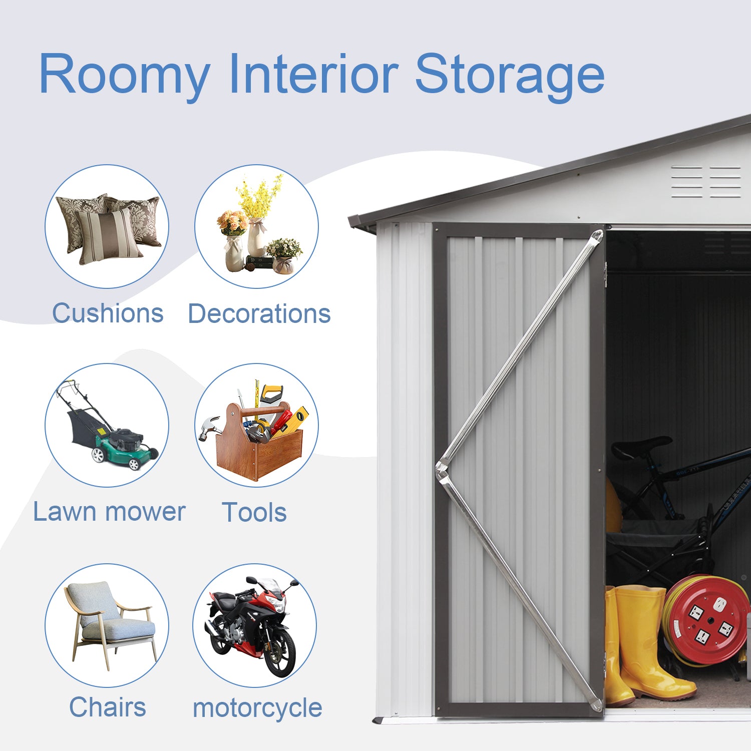 White Metal Garden Shed with Hinged Door Lockable Q2218