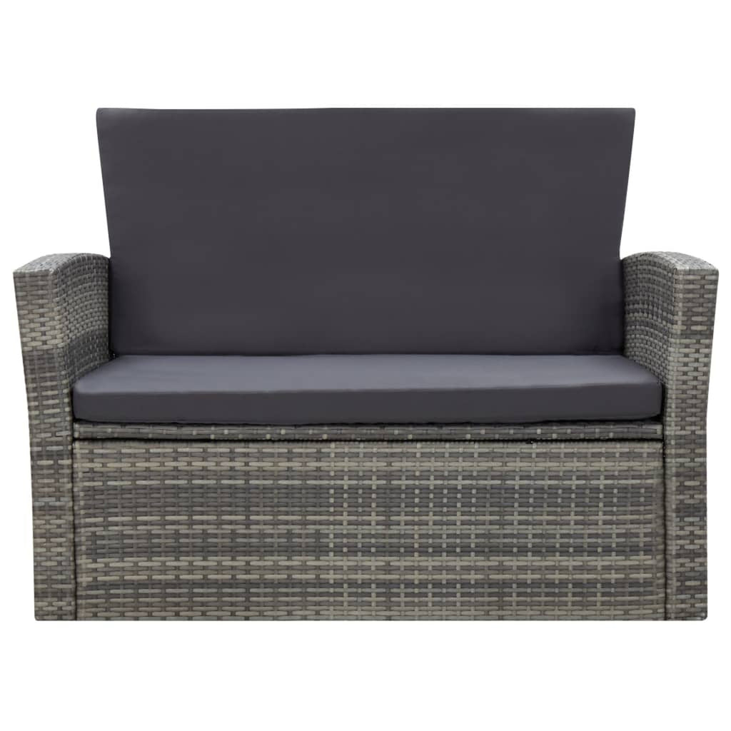 Gray Poly Rattan Patio Lounge Set with Table, Bench and 2 Chairs S9658
