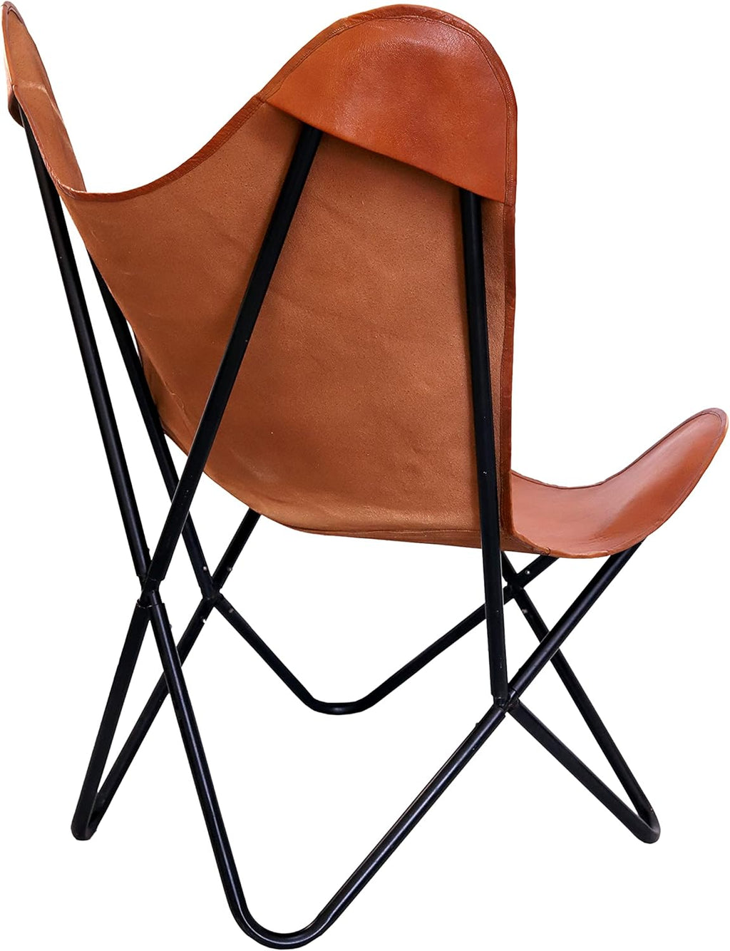 Brown Leather Canvas Folding Chair with Powder Coated Iron Frame A93378