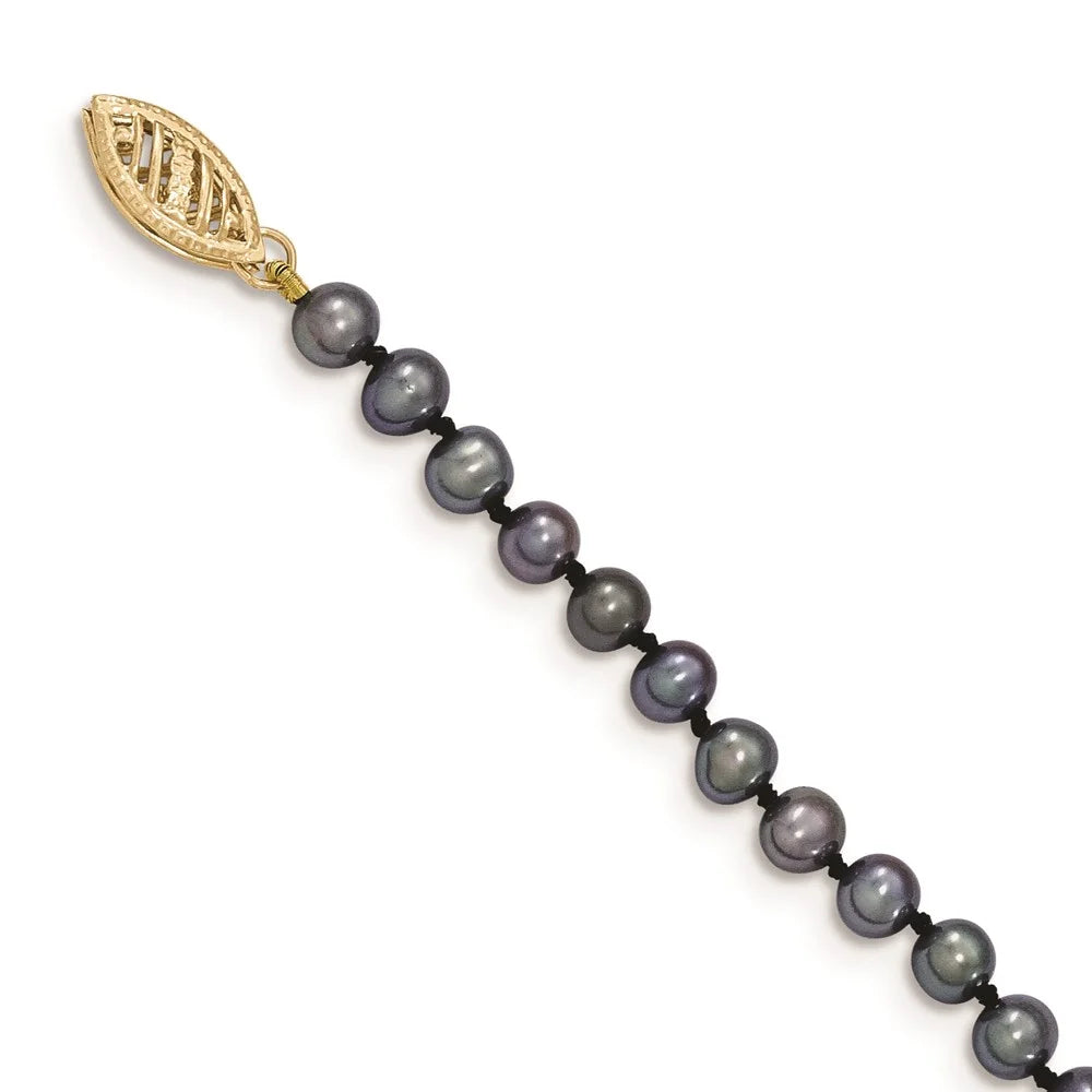 14K Yellow Gold Pearl Chain Necklace 4-5 mm Black Freshwater Cultured 16 inch C668320