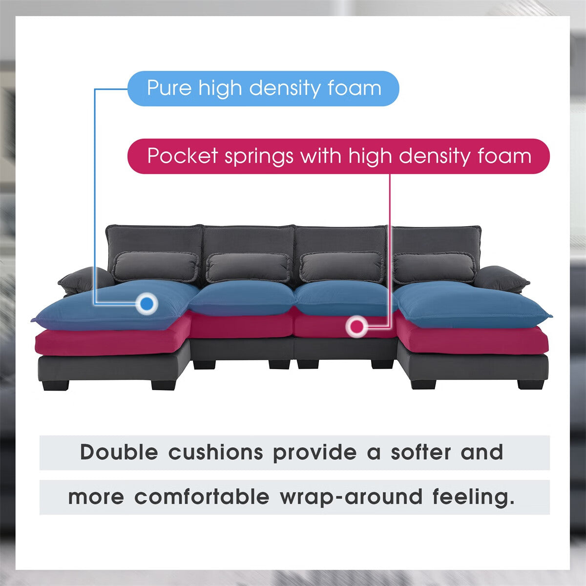 U-shaped Sectional Sofa with Waist Pillows U273