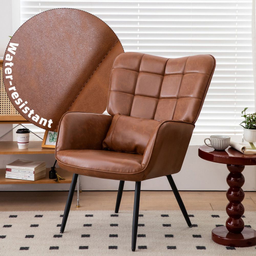 Bonded Leather High Back Accent Chair with Metal Legs L458