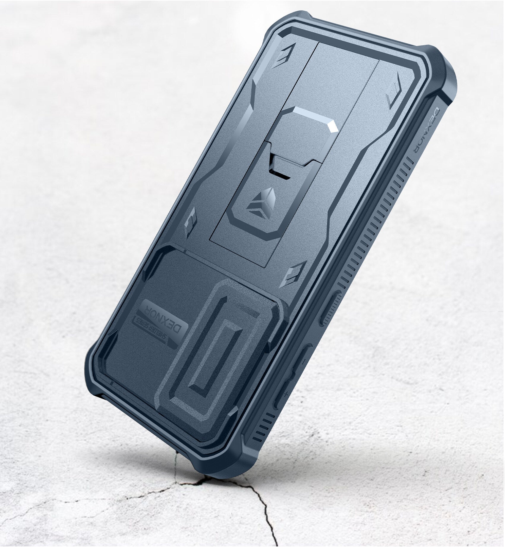 Blue Heavy-Duty Shockproof Rugged Case with Slide Camera Cover, Screen Protector & Kickstand O666