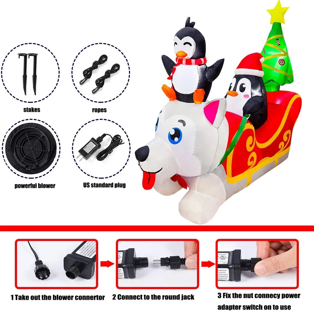 Inflatable Christmas Dog Sledding Decoration with Penguin and Christmas Tree, 5FT Y841