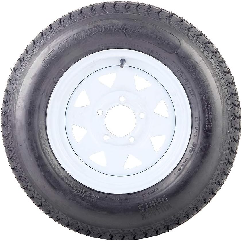 2pcs Trailer Tire with Rim ST175/80D13 5 Lug White Spoke 6Ply Bias Tires C8848