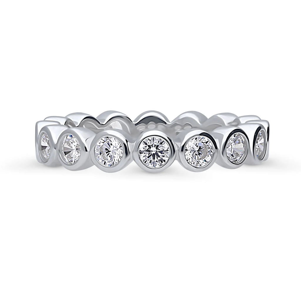 Sterling Silver Cubic Zirconia Eternity Ring, Rhodium Plated Size 8 Z56170
