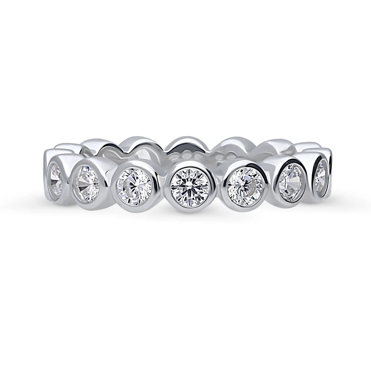 Sterling Silver Cubic Zirconia Eternity Ring, Rhodium Plated Size 8 Z56170