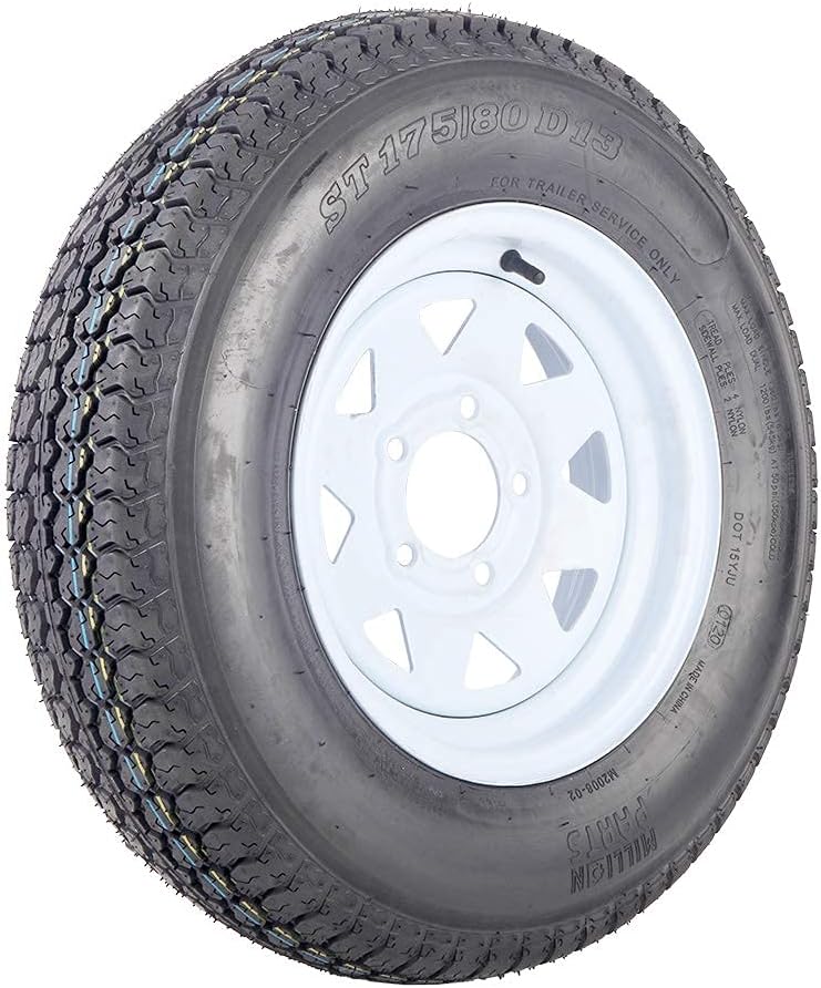 2pcs Trailer Tire with Rim ST175/80D13 5 Lug White Spoke 6Ply Bias Tires C8848