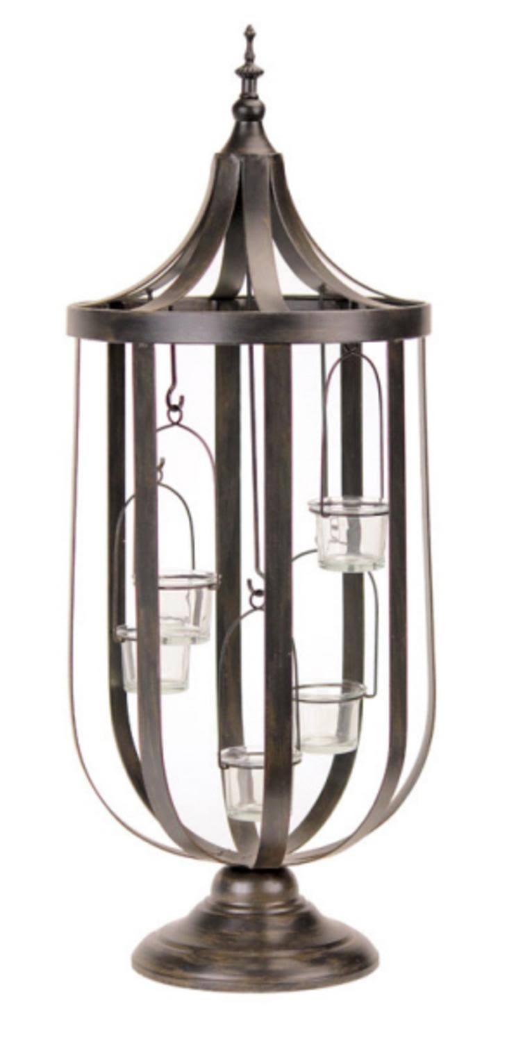 Antique-Style Bronze Birdcage Glass Votive Candle Holder D444