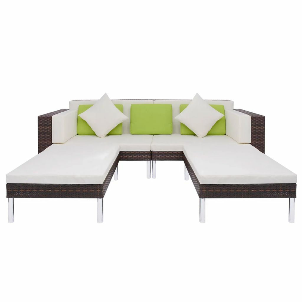 4 Piece Outdoor Conversation Set Brown Poly Rattan Sectional Sofa Set F3595
