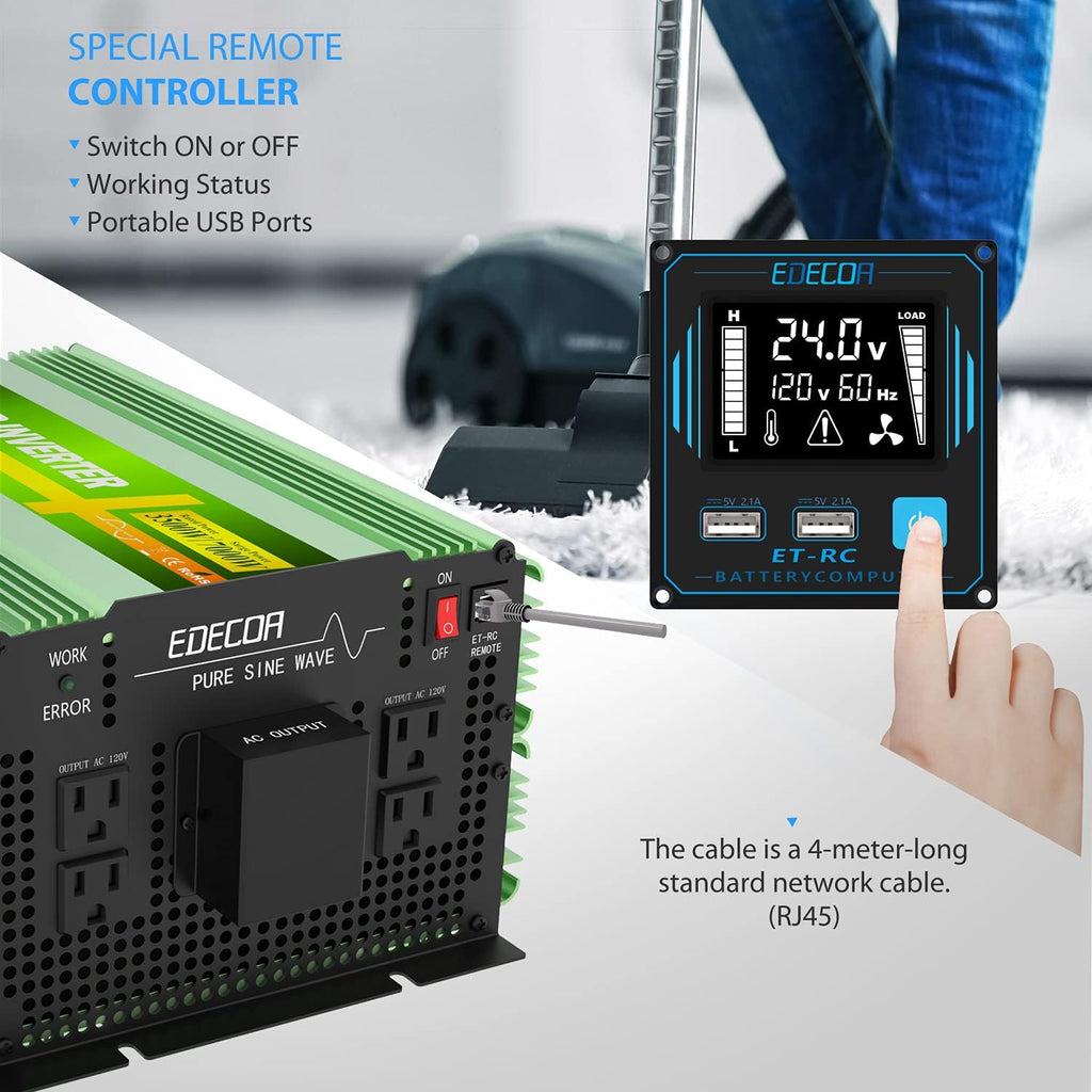 3500 Watt 24V Pure Sine Wave Power Inverter DC 24V to 120V 110V AC with LCD AC Terminal Block B337224