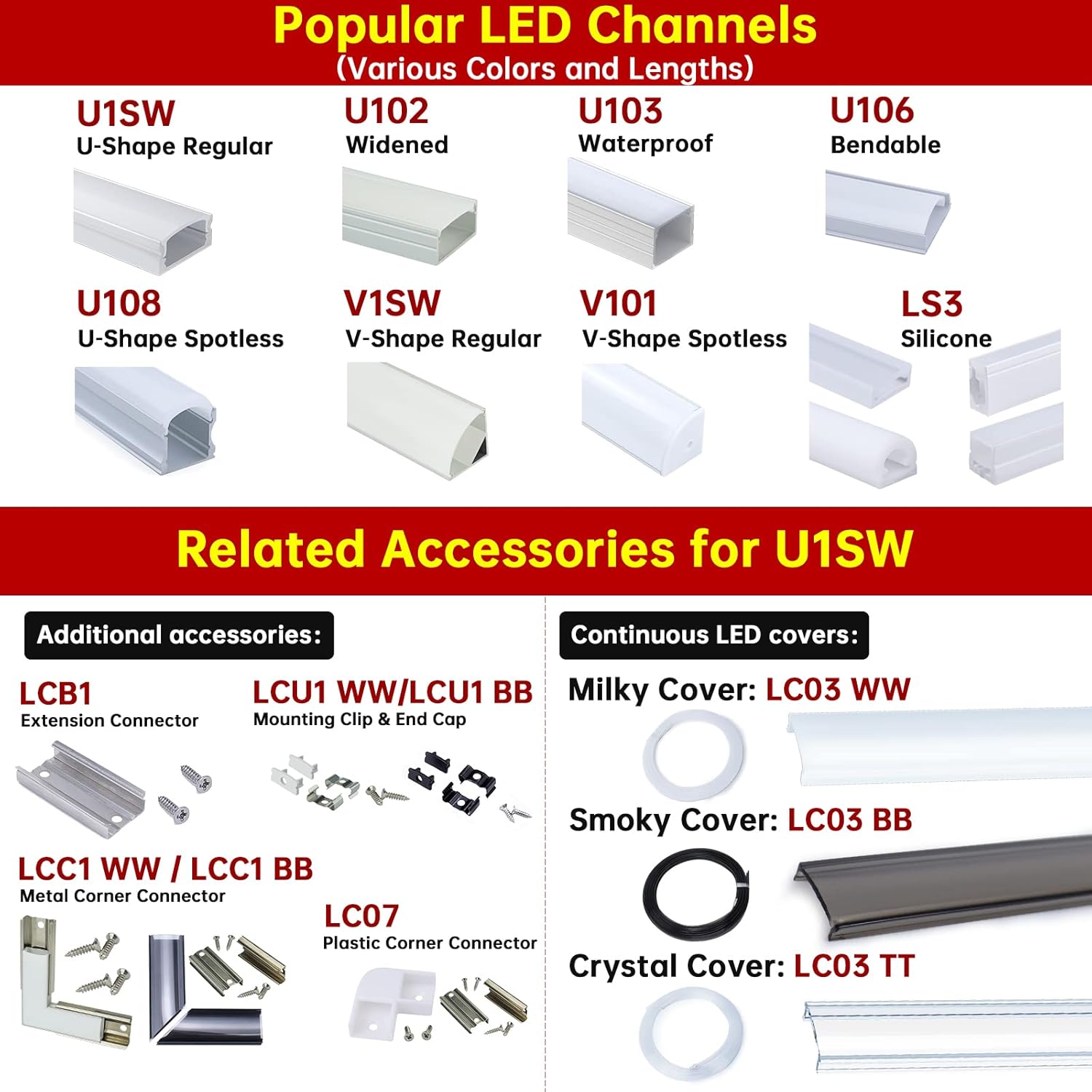 10Pack 3.3FT Black LED Channel System with Clear Cover Lens Aluminum Extrusion Track Housing Profile U Shape L3649