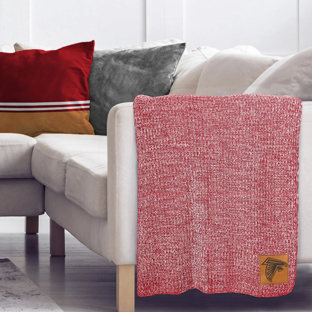 Two-Tone Sweater Knit Blanket with Faux Leather Patch V23053