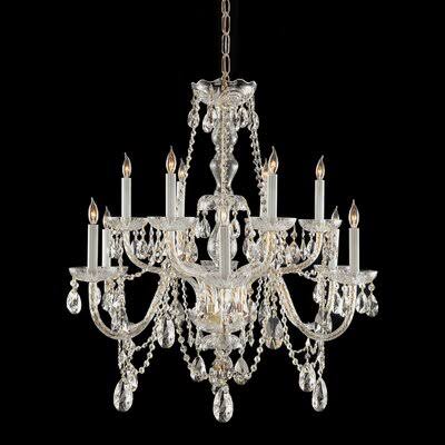 12-Light Candle Style Tiered Chandelier Crystal Polished Brass E80814