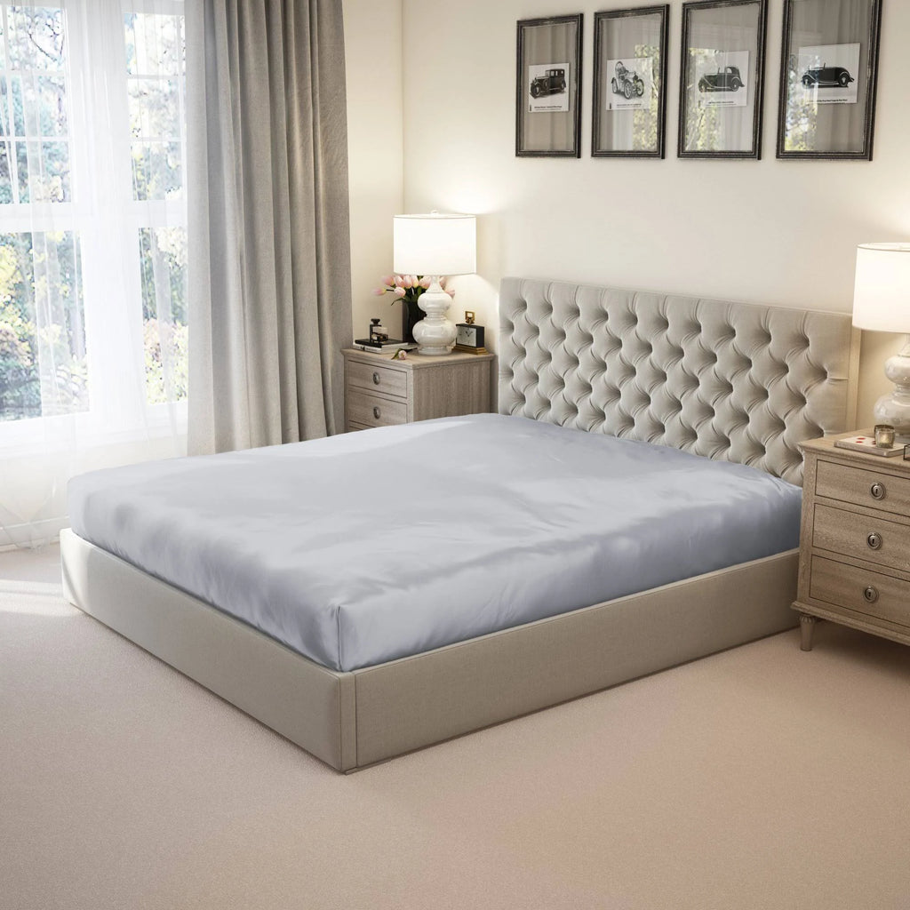 Silver Cal-King Fitted Silk Sheets T159230