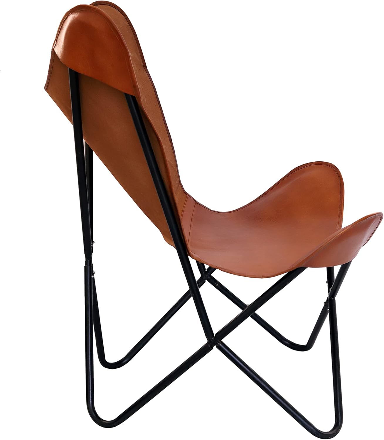 Brown Leather Canvas Folding Chair with Powder Coated Iron Frame A93378