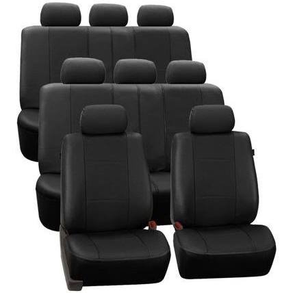Black Faux Leather Split Bench Car Seat Covers, 8 Seater 3 Row P466168