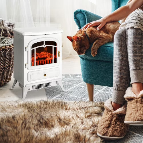 White Freestanding Electric Fireplace Heater, 750W/1500W X445