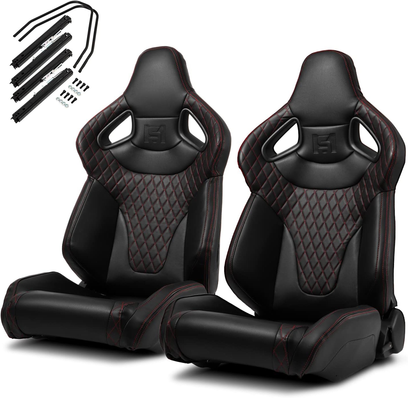 1 Pair Universal Black PVC Sport Racing Seats with Slider V266