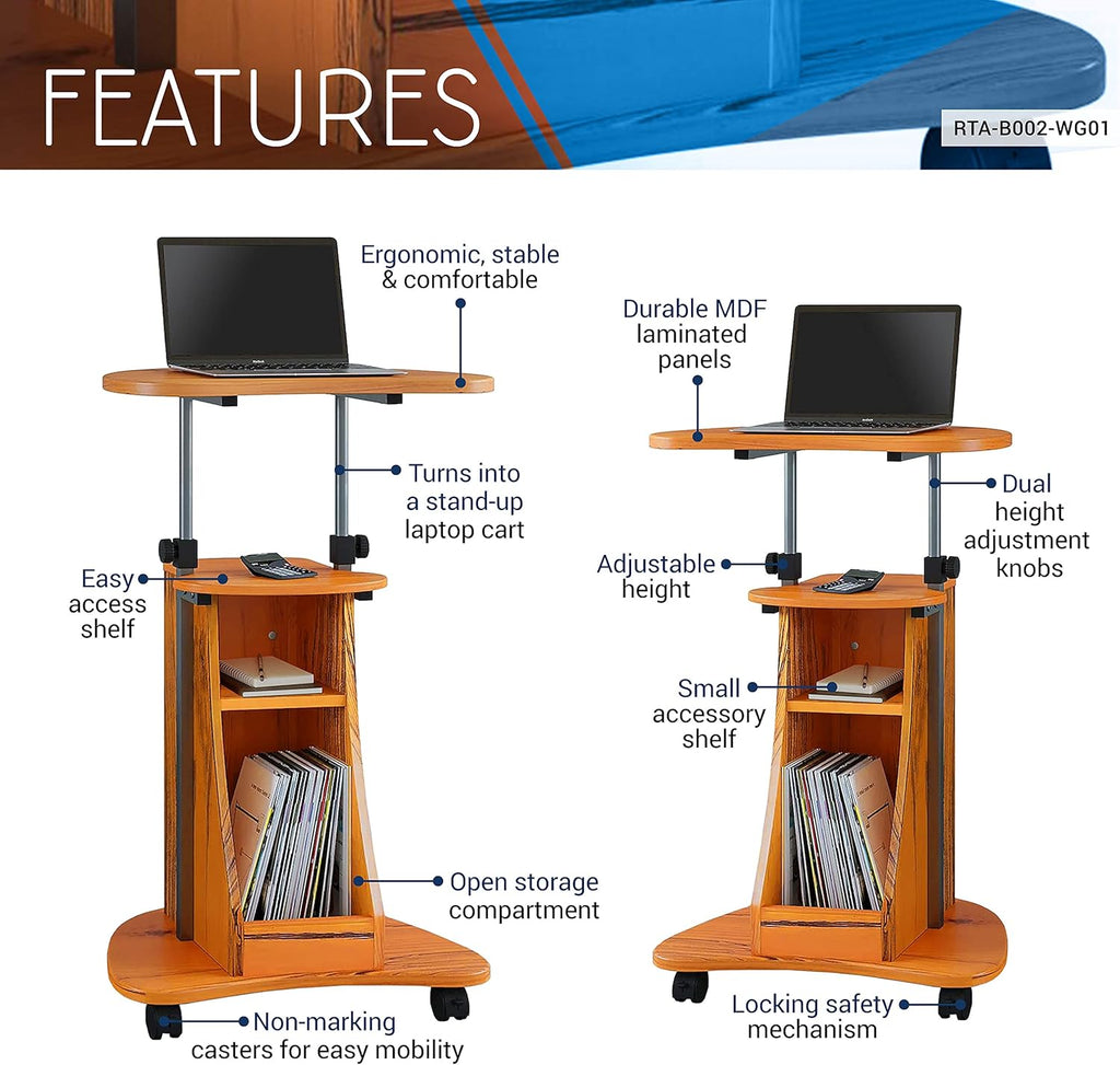 Adjustable Height Laptop Cart With Storage Q428
