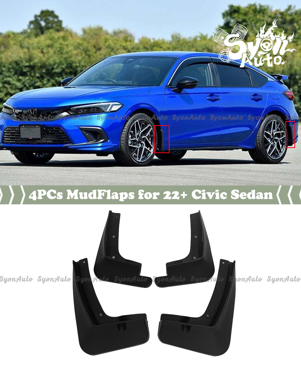 Black 4Pcs Mud Flap Splash Guard Set G286