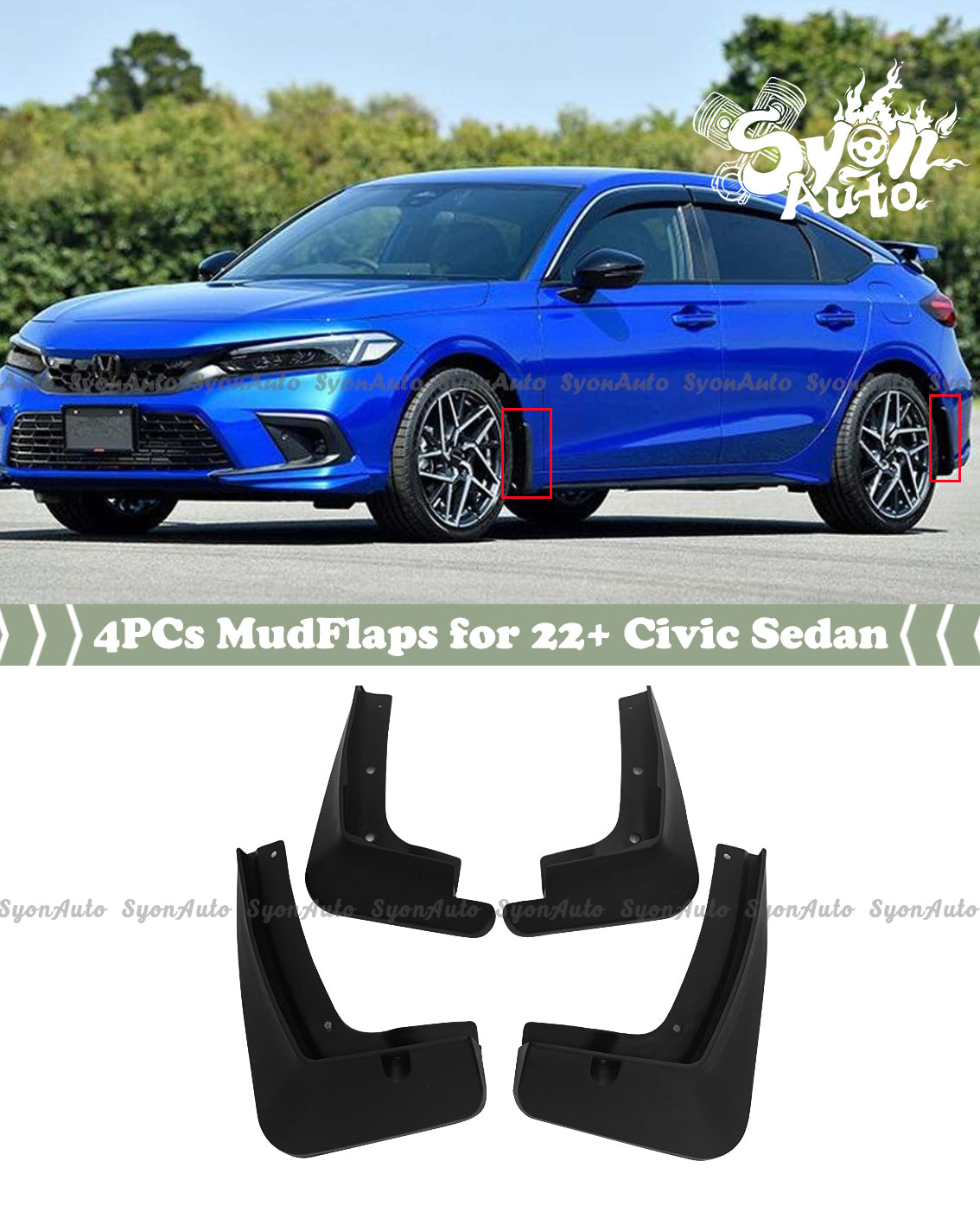 Black 4Pcs Mud Flap Splash Guard Set G286