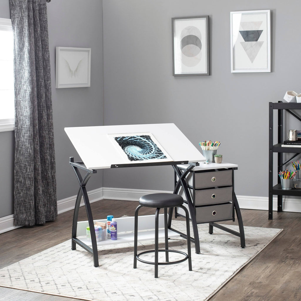 Black and White Drawing Table with Stool Q2578