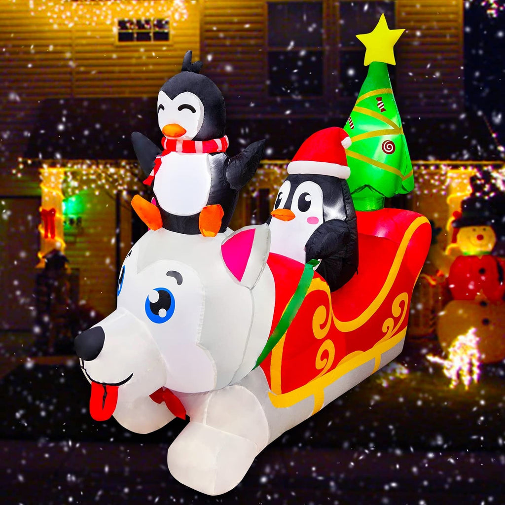 Inflatable Christmas Dog Sledding Decoration with Penguin and Christmas Tree, 5FT Y841