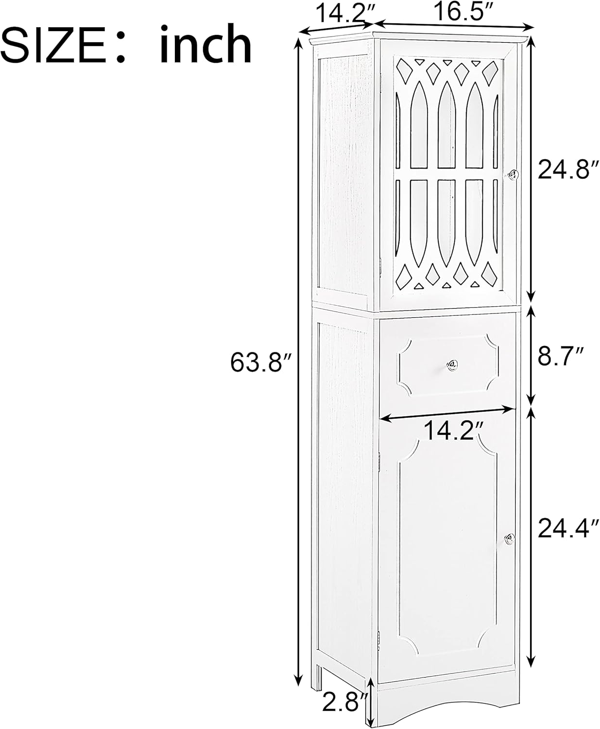 White 16.5" L x 14.2" W x 63.8" H Bathroom Storage Cabinet N563