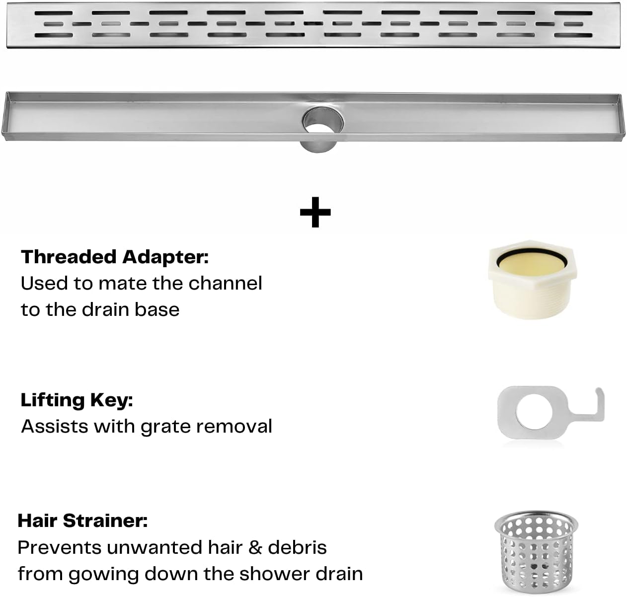 Stainless Steel Linear Shower Drain Hair Catcher Kit, Brushed Finish, 28 x 2.75 Inches, Pack of 2 Q166