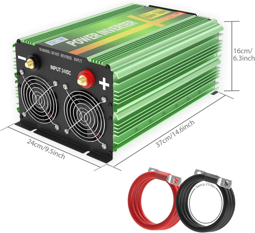3500 Watt 24V Pure Sine Wave Power Inverter DC 24V to 120V 110V AC with LCD AC Terminal Block B337224