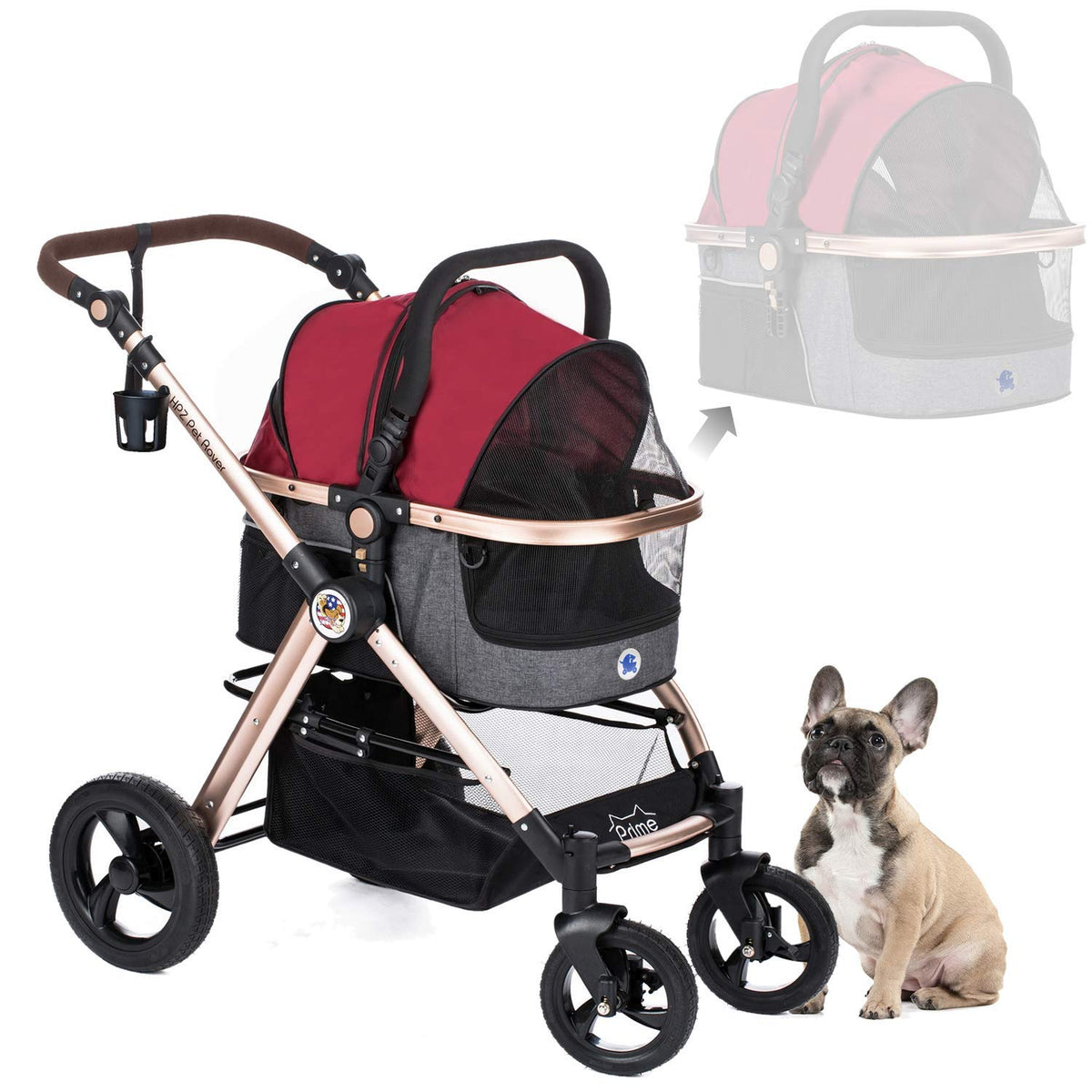 Black 3-in-1 Pet Stroller with Detach Carrier, Aluminum Frame I2411