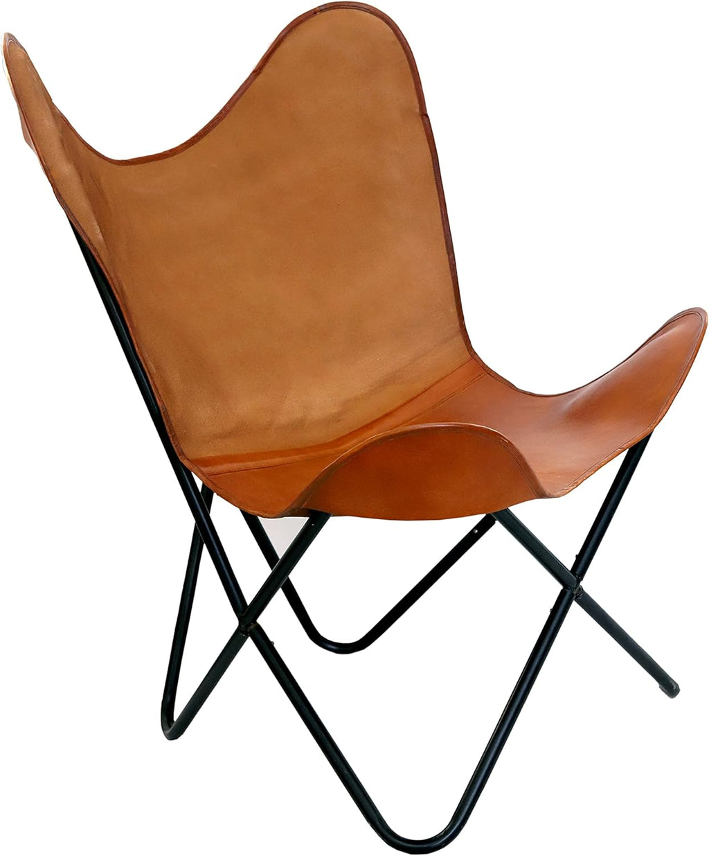 Brown Leather Canvas Folding Chair with Powder Coated Iron Frame A93378