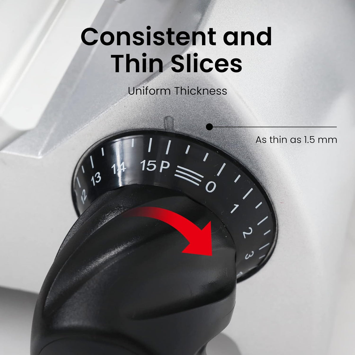 Electric Meat Slicer with 8 Carbon Steel Blade, 0.5mm to 15mm Adjustable Slicing Thickness E378