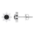 Black Diamond Floral Stud Earrings, 925 Sterling Silver D9593