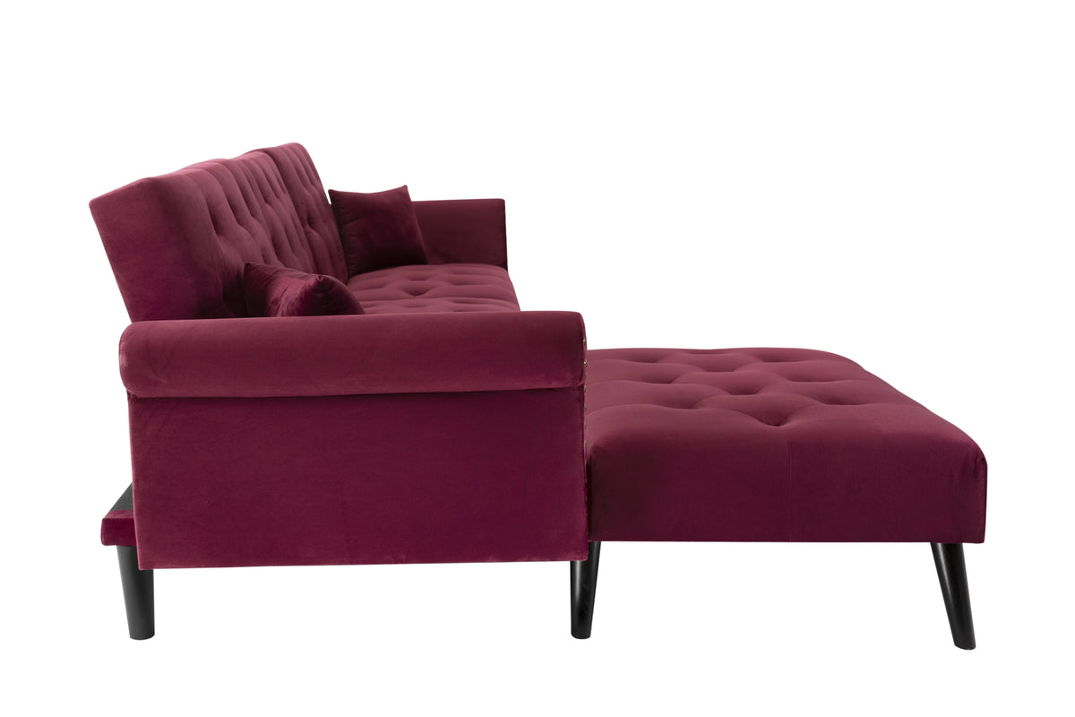 Convertible Sectional Sofa Bed, Velvet L-Shaped 3-Seat Couch Sleeper W411392