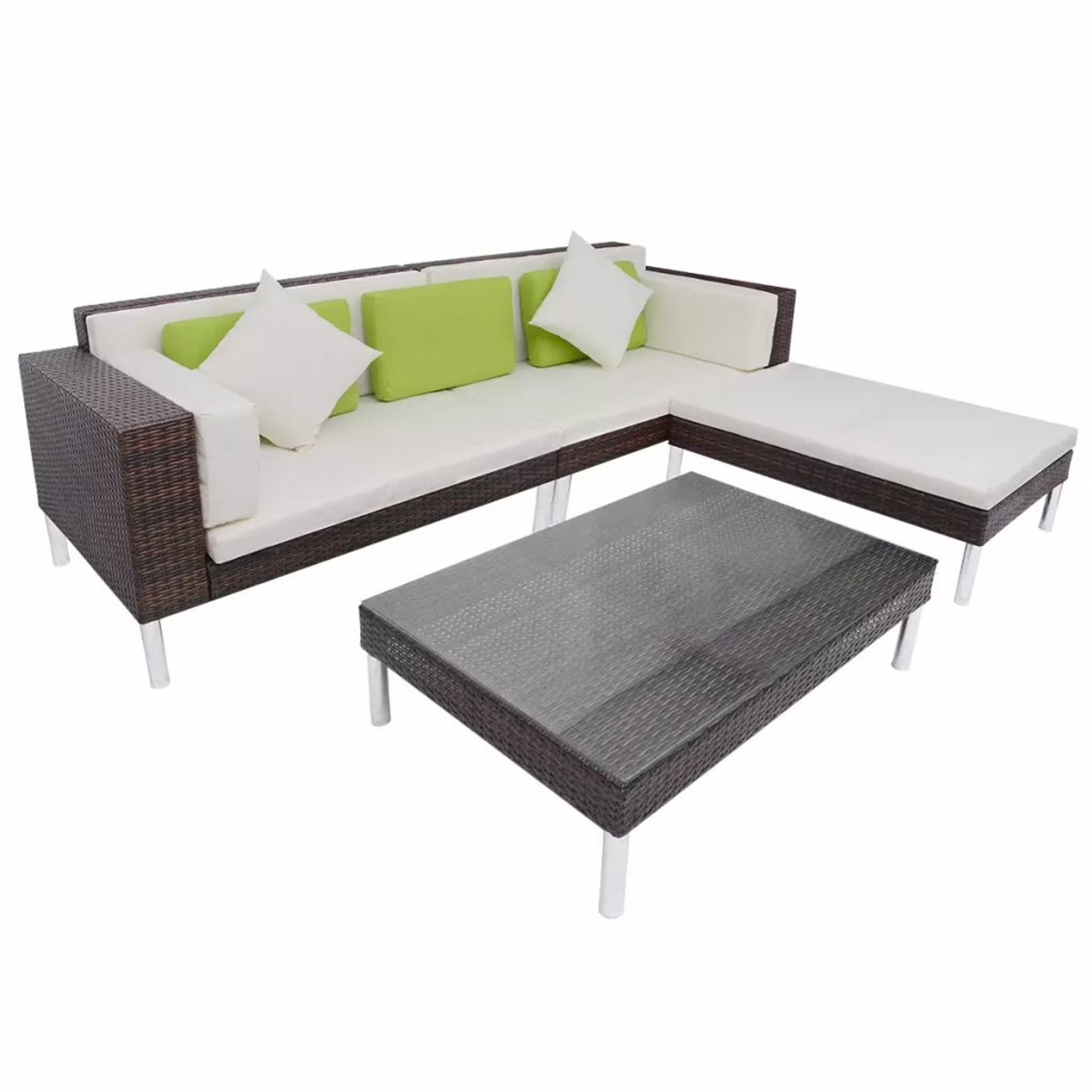 4 Piece Outdoor Conversation Set Brown Poly Rattan Sectional Sofa Set F3595