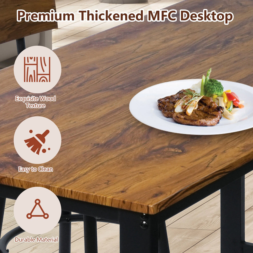 Rustic Brown PU Upholstered Bar Table Set of 4 with 4 Stools D57192