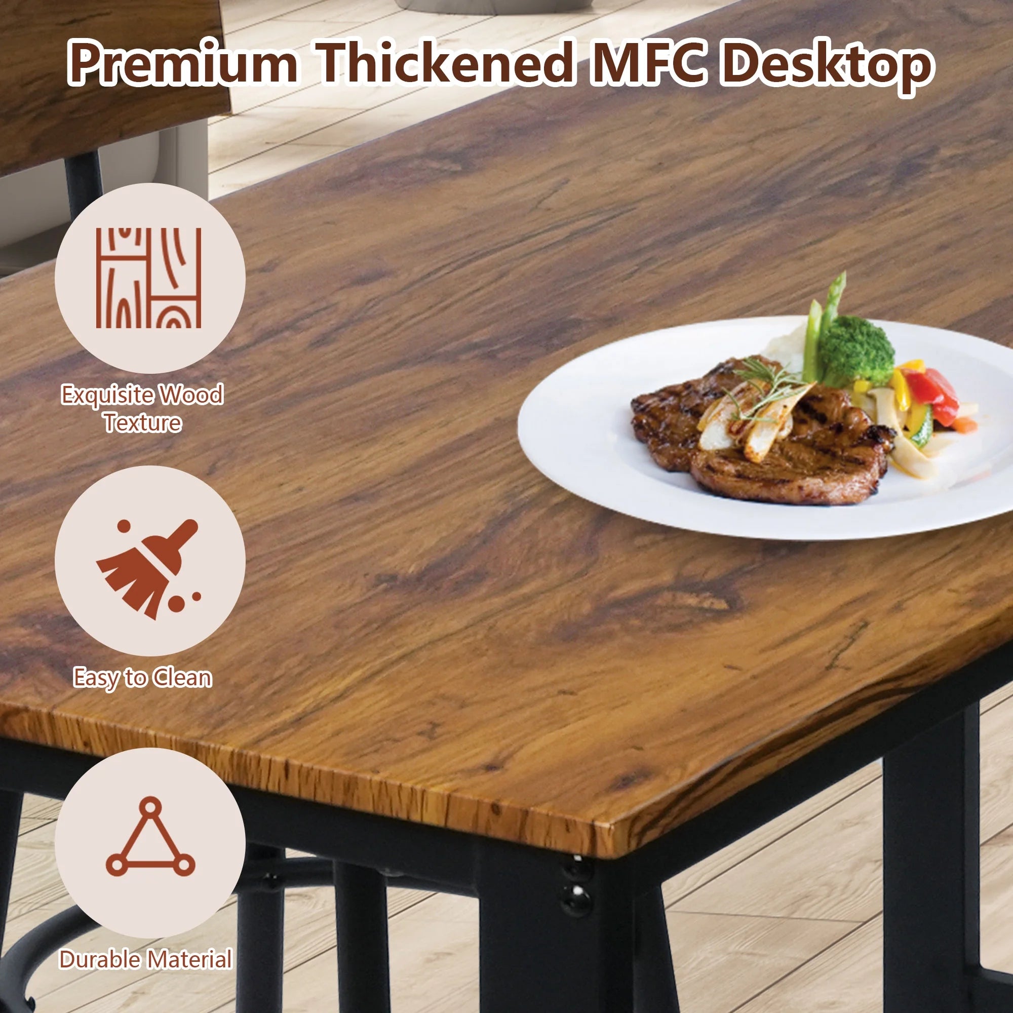 Rustic Brown PU Upholstered Bar Table Set of 4 with 4 Stools D57192