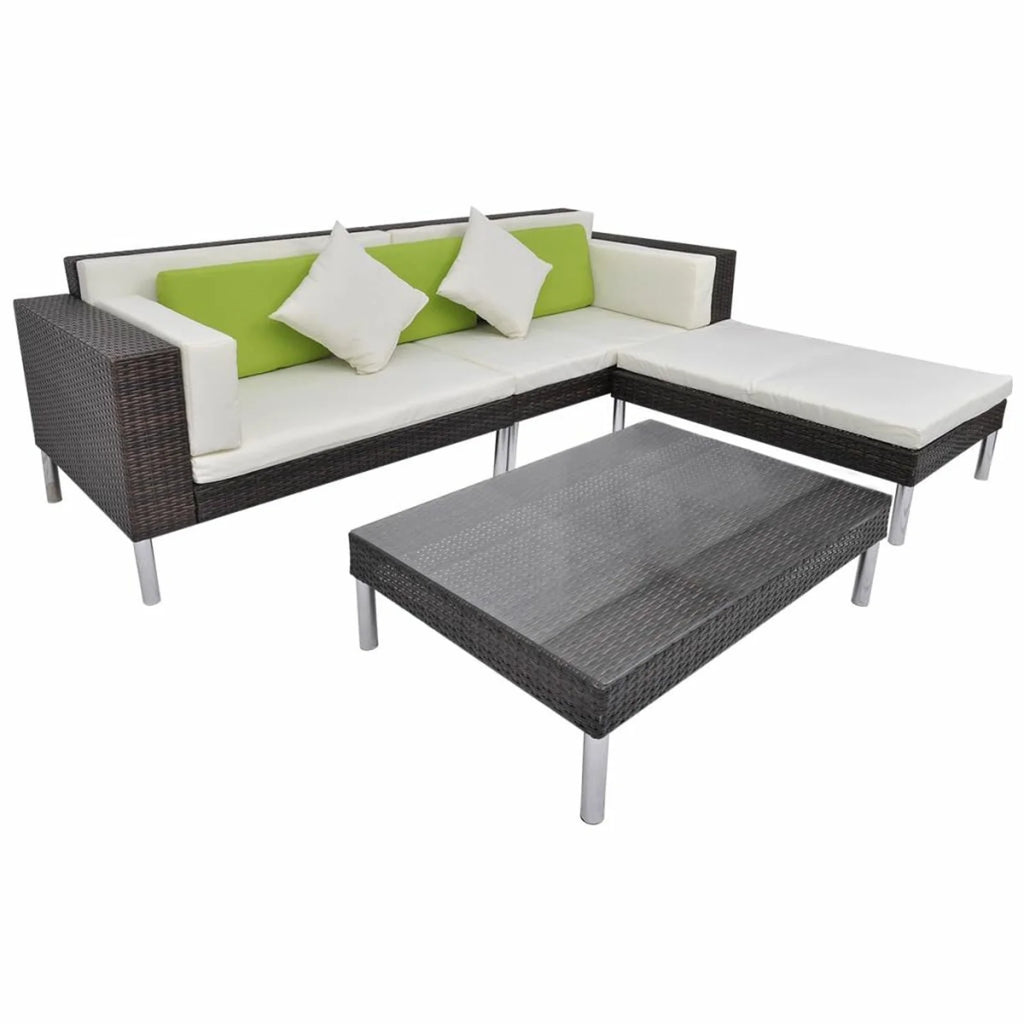 4 Piece Outdoor Conversation Set Brown Poly Rattan Sectional Sofa Set F3595