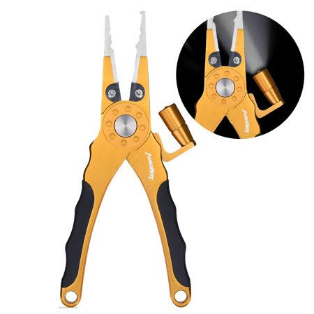 Lighted Aluminum Fishing Pliers with Tungsten Carbide Braid Cutters and LED Bulb J597